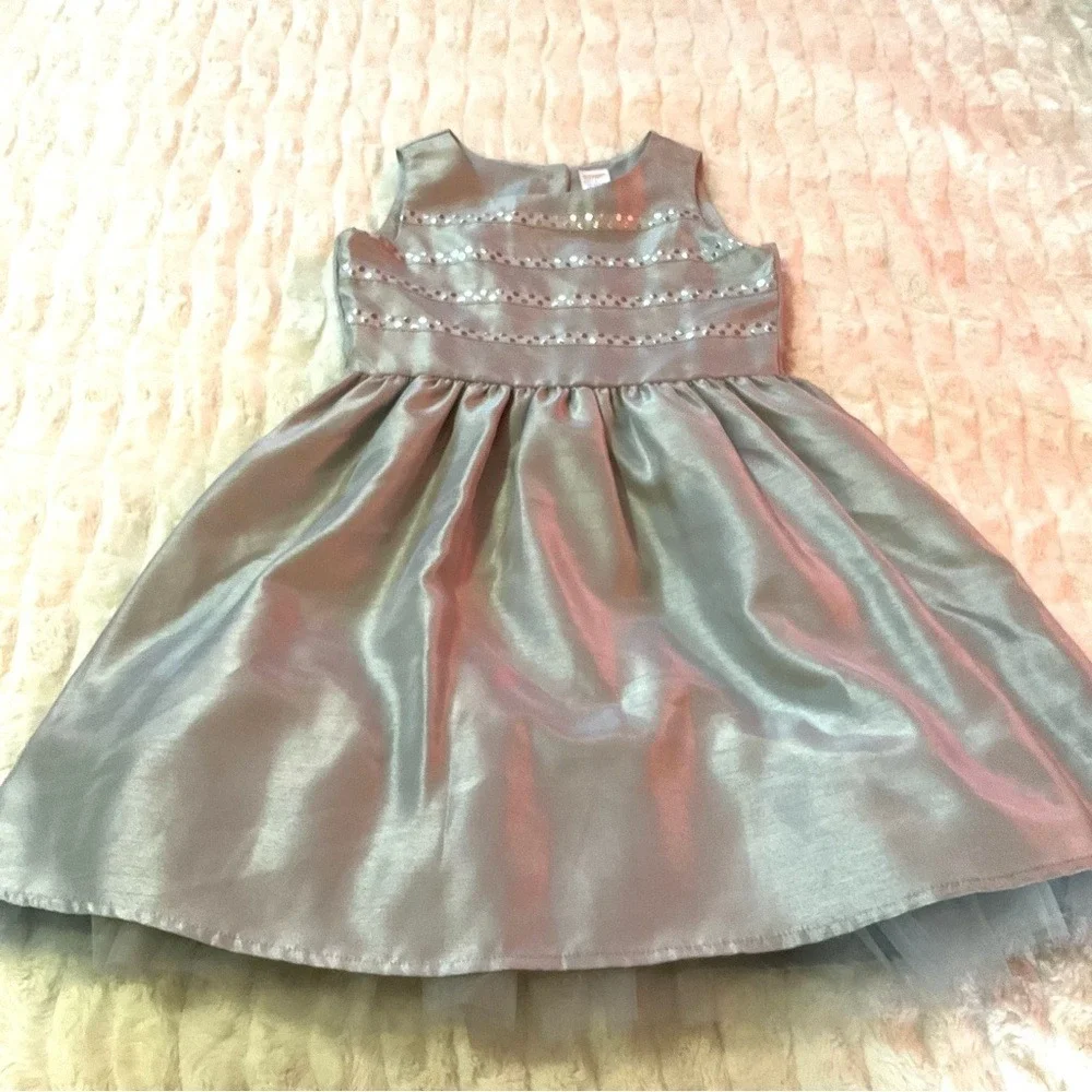 Gymboree Girls Silver Metallic Sequin Party Dress Size 8 Sleeveless Holiday Glam